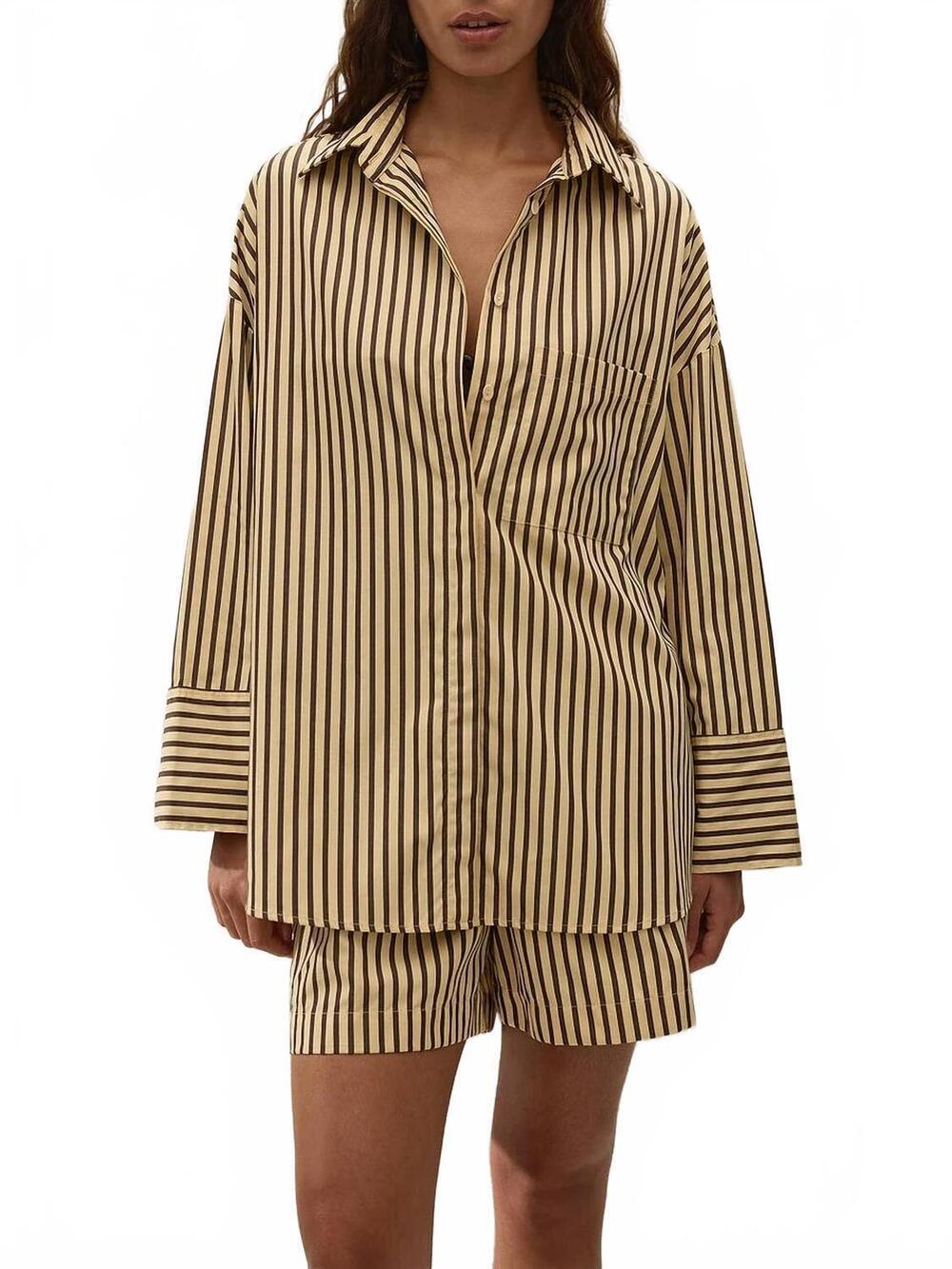 NEW FAITHFULL THE BRAND clemente shirt in carmen stripe sand cedar